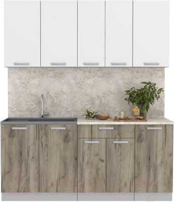 Кухонный гарнитур Интерлиния Мила Лайт 1.8 (белый платинум/дуб серый/малага) - фото