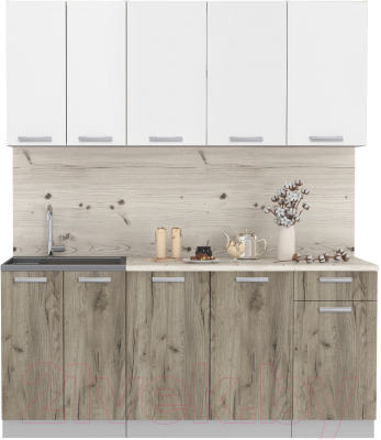 Кухонный гарнитур Интерлиния Мила Лайт 1.8-60 (белый платинум/дуб серый/малага) - фото