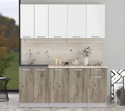 Кухонный гарнитур Интерлиния Мила Лайт 1.8-60 (белый платинум/дуб серый/малага)