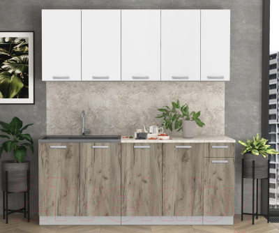 Кухонный гарнитур Интерлиния Мила Лайт 1.9 (белый платинум/дуб серый/малага)