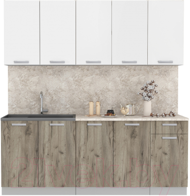 Кухонный гарнитур Интерлиния Мила Лайт 2.0 (белый платинум/дуб серый/малага) - фото