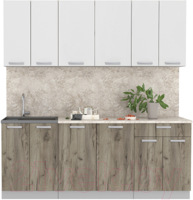 Кухонный гарнитур Интерлиния Мила Лайт 2.0-60 (белый платинум/дуб серый/малага)