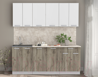 Кухонный гарнитур Интерлиния Мила Лайт 2.0-60 (белый платинум/дуб серый/малага)