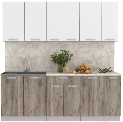 Кухонный гарнитур Интерлиния Мила Лайт 2.1 (белый платинум/дуб серый/малага) - фото