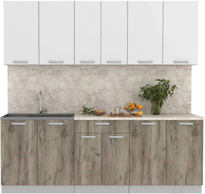 Кухонный гарнитур Интерлиния Мила Лайт 2.2 (белый платинум/дуб серый/малага) - фото