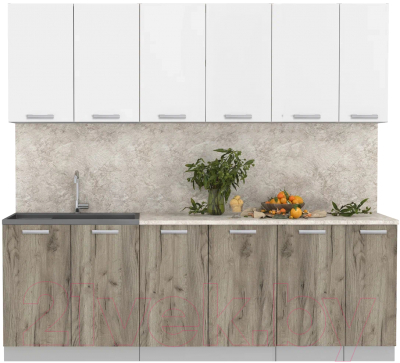 Кухонный гарнитур Интерлиния Мила Лайт 2.3 (белый платинум/дуб серый/малага) - фото