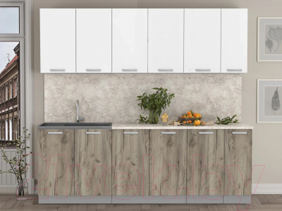 Кухонный гарнитур Интерлиния Мила Лайт 2.3 (белый платинум/дуб серый/малага)