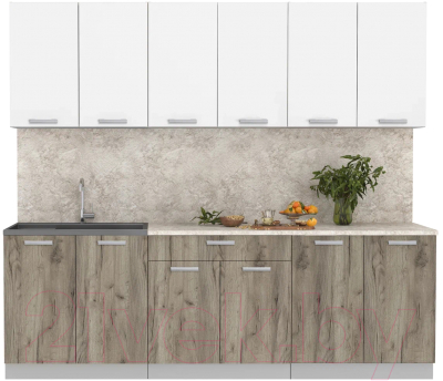 Кухонный гарнитур Интерлиния Мила Лайт 2.4 (белый платинум/дуб серый/малага) - фото