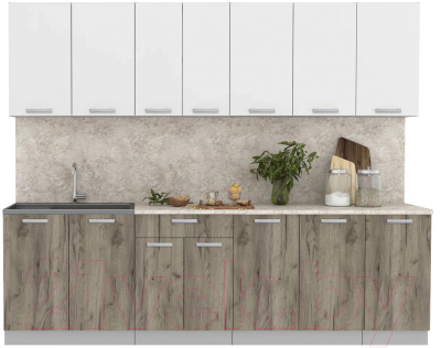 Кухонный гарнитур Интерлиния Мила Лайт 2.6 (белый платинум/дуб серый/малага) - фото