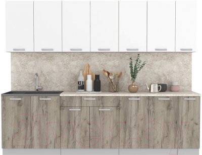 Кухонный гарнитур Интерлиния Мила Лайт 2.7 (белый платинум/дуб серый/малага) - фото