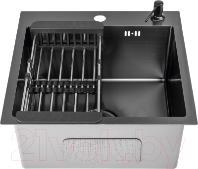 Мойка кухонная Saniteco 4848 Nano (с сифоном, дозатором и коландером)