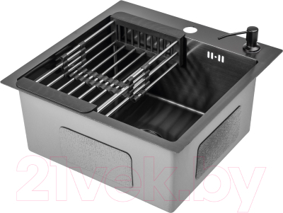 Мойка кухонная Saniteco 4848 Nano (с сифоном, дозатором и коландером)