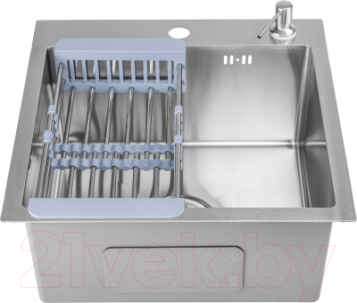 Мойка кухонная Saniteco 4848 (с сифоном, дозатором и коландером)