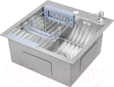 Мойка кухонная Saniteco 4848 (с сифоном, дозатором и коландером)