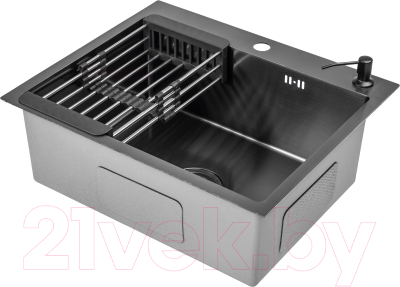 Мойка кухонная Saniteco 6050 Nano (с сифоном, дозатором и коландером)