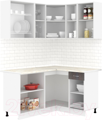 Кухонный гарнитур Кортекс-мебель Корнелия Лира 1.5x1.3 (белый/береза/королевский опал) - фото