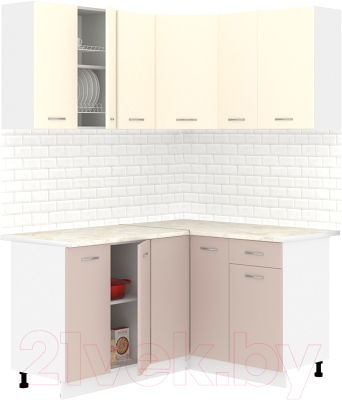 Кухонный гарнитур Кортекс-мебель Корнелия Лира 1.5x1.3 (крем/капучино/королевский опал) - фото