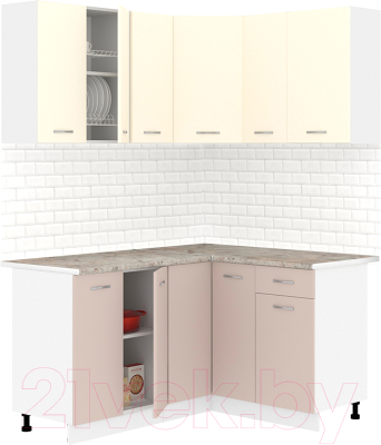 Кухонный гарнитур Кортекс-мебель Корнелия Лира 1.5x1.3 (крем/капучино/марсель) - фото