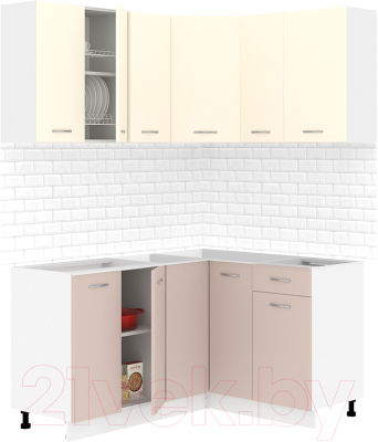 Кухонный гарнитур Кортекс-мебель Корнелия Лира 1.5x1.3 без столешницы (крем/капучино) - фото