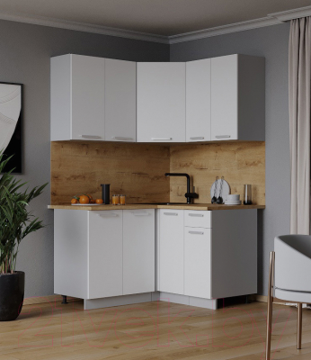 Кухонный гарнитур Интерлиния Мила Лайт 1.2x1.2 (белый платинум/белый платинум/дуб бунратти)