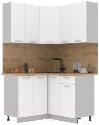 Кухонный гарнитур Интерлиния Мила Лайт 1.2x1.3 (белый платинум/белый платинум/дуб бунратти) - фото