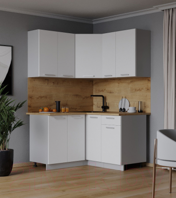 Кухонный гарнитур Интерлиния Мила Лайт 1.2x1.3 (белый платинум/белый платинум/дуб бунратти)