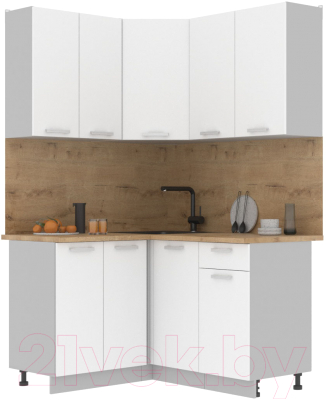 Кухонный гарнитур Интерлиния Мила Лайт 1.2x1.4 (белый платинум/белый платинум/дуб бунратти) - фото