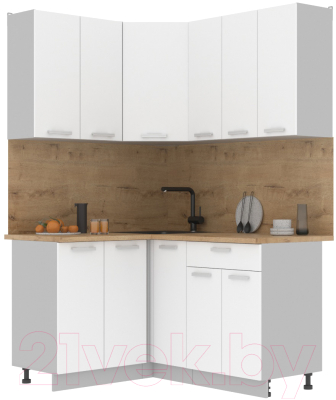 Кухонный гарнитур Интерлиния Мила Лайт 1.2x1.5 (белый платинум/белый платинум/дуб бунратти) - фото