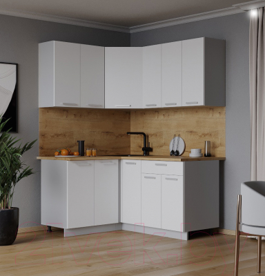 Кухонный гарнитур Интерлиния Мила Лайт 1.2x1.5 (белый платинум/белый платинум/дуб бунратти)