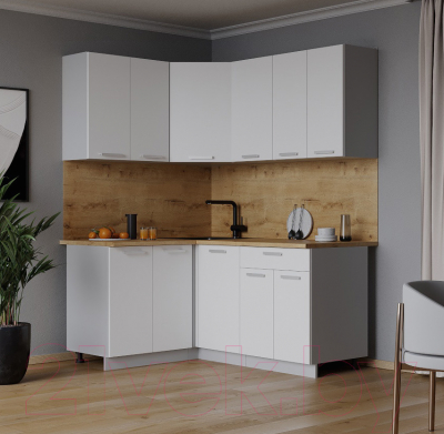 Кухонный гарнитур Интерлиния Мила Лайт 1.2x1.6 (белый платинум/белый платинум/дуб бунратти)