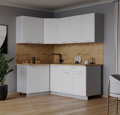 Кухонный гарнитур Интерлиния Мила Лайт 1.2x1.8 (белый платинум/белый платинум/дуб бунратти)