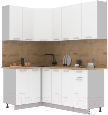 Кухонный гарнитур Интерлиния Мила Лайт 1.2x1.9 (белый платинум/белый платинум/дуб бунратти) - фото