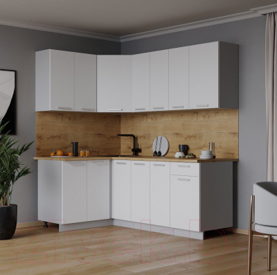 Кухонный гарнитур Интерлиния Мила Лайт 1.2x1.9 (белый платинум/белый платинум/дуб бунратти)