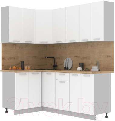 Кухонный гарнитур Интерлиния Мила Лайт 1.2x2.0 (белый платинум/белый платинум/дуб бунратти) - фото