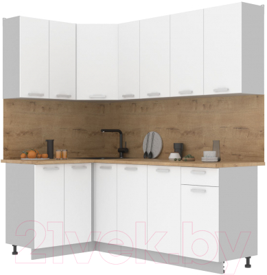 Кухонный гарнитур Интерлиния Мила Лайт 1.2x2.1 (белый платинум/белый платинум/дуб бунратти) - фото