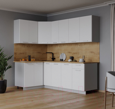 Кухонный гарнитур Интерлиния Мила Лайт 1.2x2.1 (белый платинум/белый платинум/дуб бунратти)