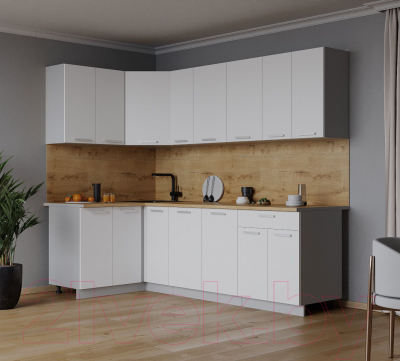 Кухонный гарнитур Интерлиния Мила Лайт 1.2x2.3 (белый платинум/белый платинум/дуб бунратти)