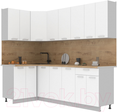 Кухонный гарнитур Интерлиния Мила Лайт 1.2x2.4 (белый платинум/белый платинум/дуб бунратти) - фото