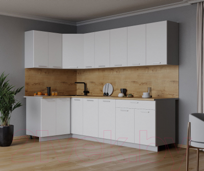 Кухонный гарнитур Интерлиния Мила Лайт 1.2x2.5 (белый платинум/белый платинум/дуб бунратти)