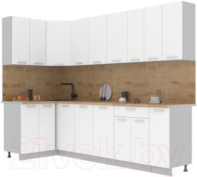 Кухонный гарнитур Интерлиния Мила Лайт 1.2x2.7 (белый платинум/белый платинум/дуб бунратти) - фото