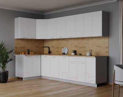 Кухонный гарнитур Интерлиния Мила Лайт 1.2x2.7 (белый платинум/белый платинум/дуб бунратти)