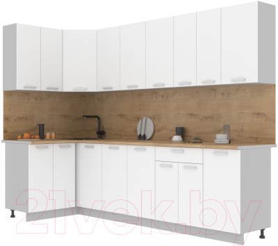 Кухонный гарнитур Интерлиния Мила Лайт 1.2x2.8 (белый платинум/белый платинум/дуб бунратти) - фото
