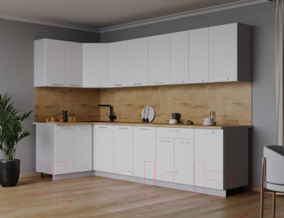 Кухонный гарнитур Интерлиния Мила Лайт 1.2x2.8 (белый платинум/белый платинум/дуб бунратти)