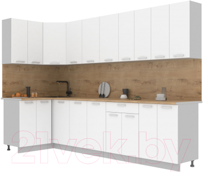 Кухонный гарнитур Интерлиния Мила Лайт 1.2x3.0 (белый платинум/белый платинум/дуб бунратти) - фото