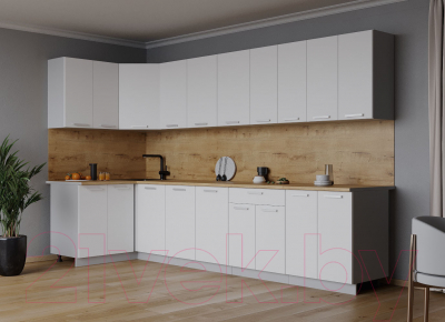 Кухонный гарнитур Интерлиния Мила Лайт 1.2x3.0 (белый платинум/белый платинум/дуб бунратти)