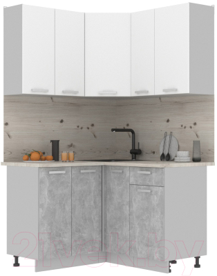 Кухонный гарнитур Интерлиния Мила Лайт 1.2x1.3 (белый платинум/бетон/бискайская сосна) - фото