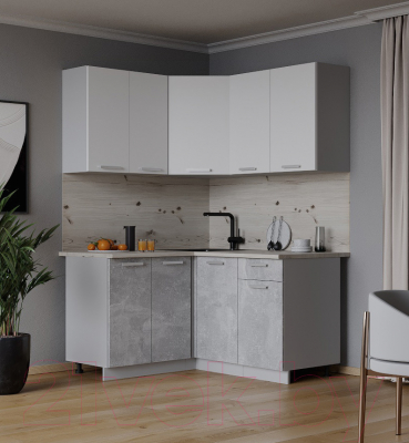 Кухонный гарнитур Интерлиния Мила Лайт 1.2x1.4 (белый платинум/бетон/бискайская сосна)