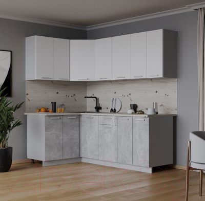 Кухонный гарнитур Интерлиния Мила Лайт 1.2x2.0 (белый платинум/бетон/бискайская сосна)