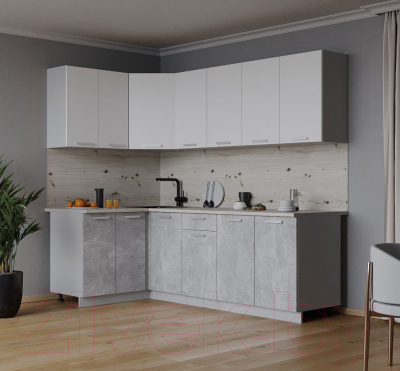 Кухонный гарнитур Интерлиния Мила Лайт 1.2x2.2 (белый платинум/бетон/бискайская сосна)