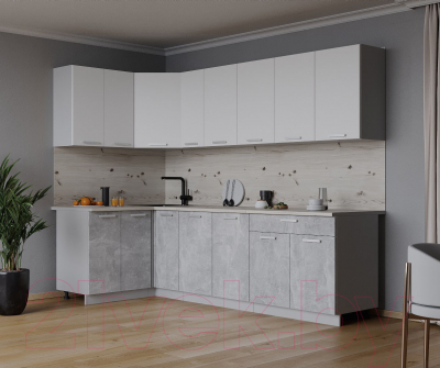 Кухонный гарнитур Интерлиния Мила Лайт 1.2x2.5 (белый платинум/бетон/бискайская сосна)